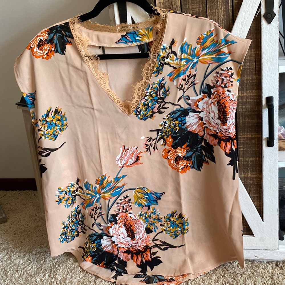 Pink floral blouse